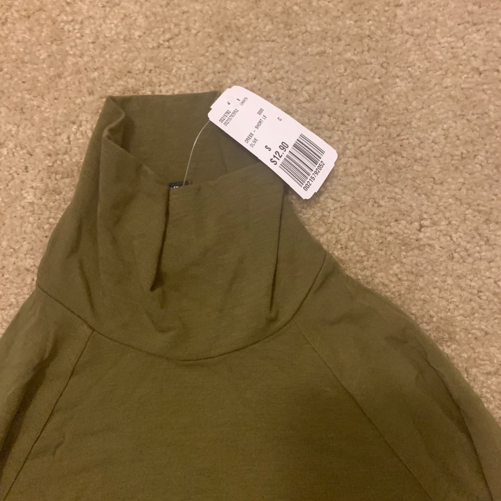 Turtleneck Mini Dress Medium, Olive, NEW